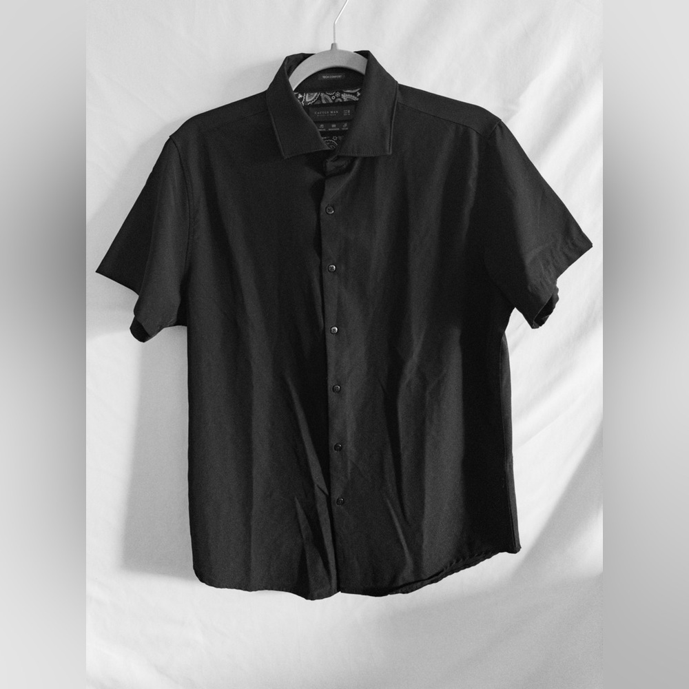Cactus Man Ricky Singh Black Short Sleeve Button Up Shirt Stretch Medium